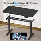 Dual Motor Electric Standing Desk Frame with Memory Controller, Computer Memory Desk Adjustable Table Legs Up to 47.2" for Home and Office, Black
