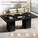 Tribesigns 63 Inch Executive Desk, Modern Office Computer Desk with Heavy Duty Double Pedestal, Large Study Writing Table Business Furniture for Home Office, Black