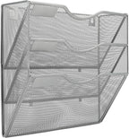 EasyPAG Hanging Wall File Organizer, 3 Pocket Wall Mounted Mail Organizer, Vertical Document Folder Holder with Nametag Label, Space Saving Paper Storage Magazine Rack for Office Home School, Silver