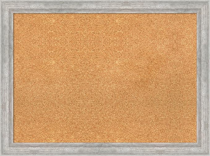 Amanti Art Natural Cork Board for Wall, 23x31 Vision Board with Silver Wood Frame, Medium Corkboard Office Decor for Home Organization, Modern Contemporary Corkboard Pinboard to display items for home