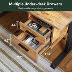FEZIBO Electric Standing Desk 48 x 24 Inch with Monitor Shelf, 3 Drawers and Open Storage, Home Office Computer Workstation, Rustic Brown, 2 Packages