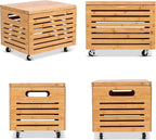 BIRDROCK HOME Rolling File Storage Organizer Box with Lid (New Version) - Bamboo Decorative Wood Hanging File Box for Letter/Legal Documents, Binders, Blankets - Durable Office Organizer - Natural