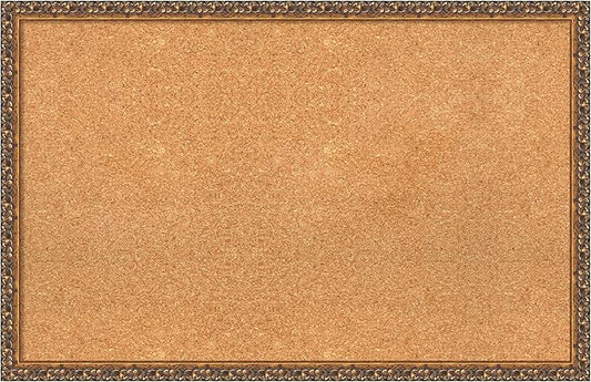 Amanti Art Natural Cork Board for Wall, 22x34 Vision Board with Bronze Frame, Large Corkboard Office Decor for Home Organization, Traditional Corkboard Pinboard to Display Items for Home Organization