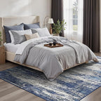 GENIMO 4x6 Area Rugs for Living Room, Non Slip Machine Washable Modern Indoor Rug, Low Pile Lightweight Blue Print Rug for Bedroom Dining Room Home Office, Blue Ivory