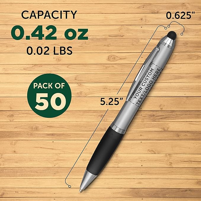 DISCOUNT PROMOS Custom Stylus Ballpoint Pens Set of 50, Personalized Bulk Pack - Black Ink, Great for Office, School, Business, Tradeshows, Events - Black