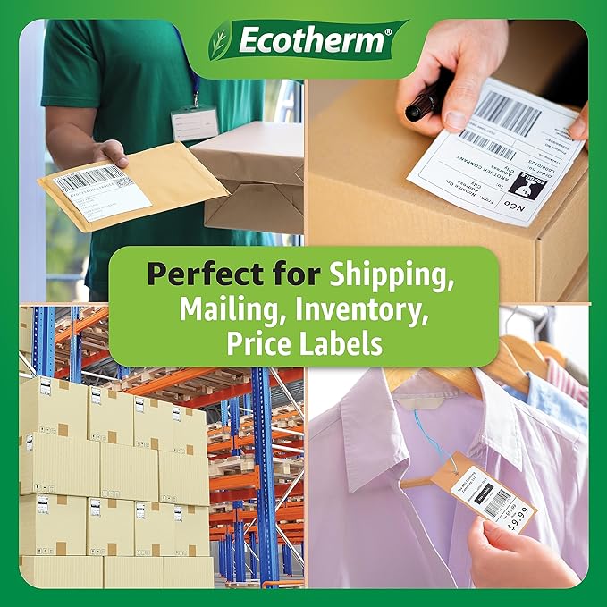 4" x 1.5" Thermal Labels | 6 Rolls | 10800 Labels | fits Zebra, Munbyn, Rollo, Godex, Arkscan, iDPRT, Offnova Thermal Label Printers and More | Blank White Adhesive Stickers by Ecotherm