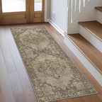 GENIMO 2'6''x7 Runner Rugs for Hallway, Machine Washable Non Slip Vintage Rugs, Low Pile Lightweight Soft Print Rug for enrtyway, Corridor, Home Office, Kitchen, Rustic Brown
