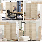 HOMCOM 4 Panel Room Divider, 6' Tall Folding Privacy Screen, Hand-Woven Freestanding Wall Partition for Home Office, Bedroom, Washed Oak