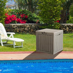 PATIOEASY Outdoor Storage Box 30GAL Waterproof Resin Deck Box,UV-Resistant Lockable Package Delivery Bin for Garden Tools,Small Patio Outside Cushions,Pool Accessories Supplies,Chest,Furniture,Brown