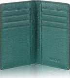 Slim Leather Credit Card Holder for Men & Women 8cc, Italian Calfskin (Pebbled Green)