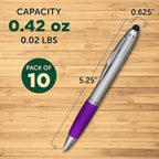 DISCOUNT PROMOS Stylus Ballpoint Pens Set of 10, Bulk Pack - Black Ink, Great for Office, School, Business, Tradeshows, Events - Purple