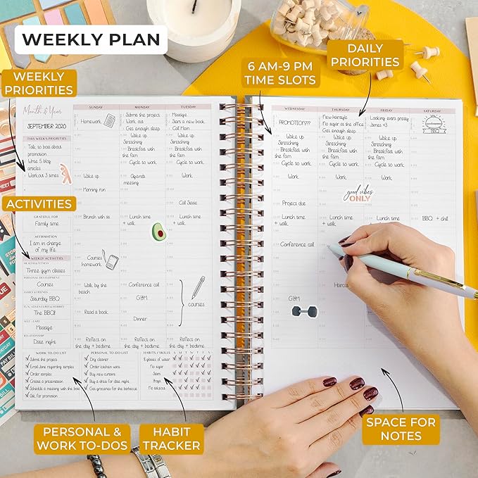 PLANBERRY Large Hourly Schedule Planner Premium – Undated Organizer for Productivity, Time Management & Budget, 8x10.4″ (Natural Green)