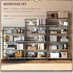 4NM No Assembly Extra Wide 4 Tiers Folding Bookshelf Storage Shelves Vintage Bookcase Standing Racks Study Organizer Home Office (Rustic Brown Black)