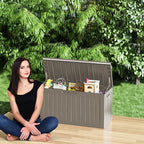 Decksplore Outdoor Storage Box Waterproof, Lockable Resin 80 Gallon Deck Box Patio Storage Bin for Pool Accessories Cushion Furniture, Garden Tools, UV-Resistant Outside Delivery, Grey