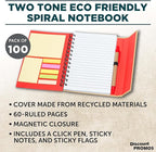 DISCOUNT PROMOS Custom Eco Friendly Spiral Notebooks with Pens Set of 100, Personalized Bulk Pack - Perfect for School, Office, Home - Red