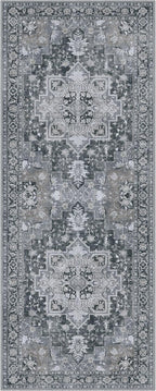 GENIMO 2'6''x8 Runner Rugs for Hallway, Machine Washable Non Slip Vintage Rugs, Low Pile Lightweight Soft Print Rug for enrtyway, Corridor, Home Office, Kitchen,Dark Gray