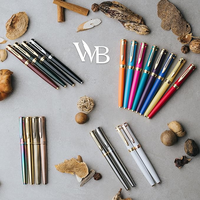 Wordsworth & Black Fountain Pen Set, Bent Nib, Includes 24 Pack Ink Cartridges, Ink Refill Converter & Gift Box, Chrome Finish, Calligraphy, [Silver Chrome], Perfect for Men & Women
