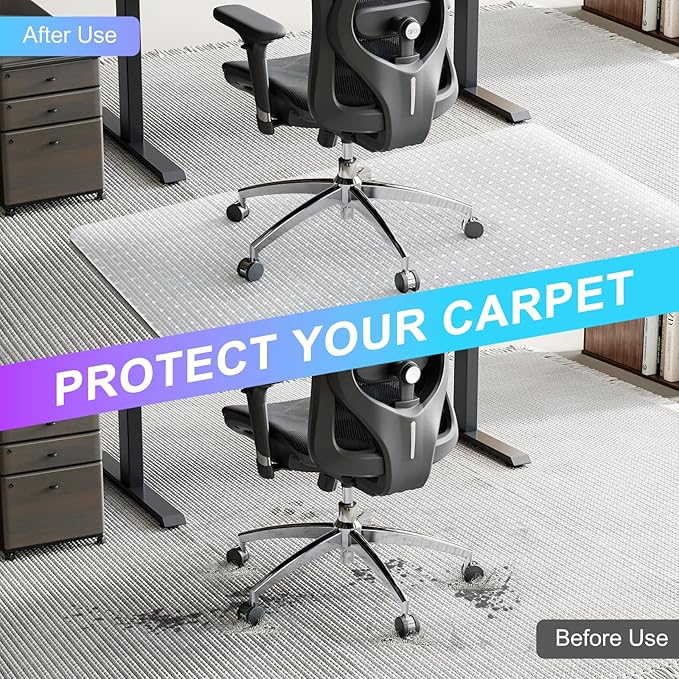 Vicwe Office Chair Mat for Carpet, 2 Pack, 36''x 48'' Heavy Duty Chair Mat for Carpeted Floors, Easy Rolling Hard Mat for Office Chair on Carpets, Anti-Slip Carpet Protector Mat Clear,Ship Flat