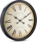 Bernhard Products Large Decorative Wall Clock 20 Inch Silent Non Ticking Battery Operated Quartz Vintage Stylish with Rustic Black Rim for Home Living/Dining Room Kitchen & Over Fireplace