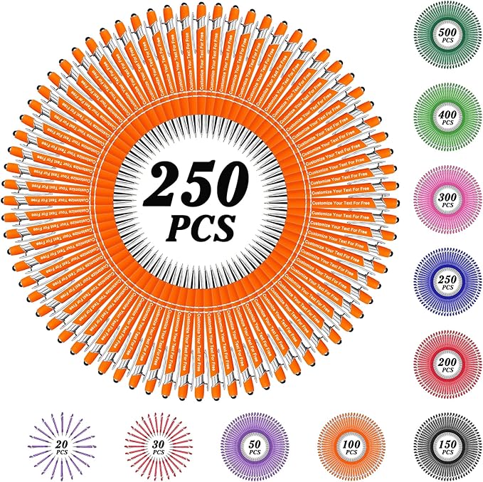 Max 500 Pcs Personalized Pens Bulk, Custom Pens with Free Engraving, Customized Stylus Tip Ballpoint Pen with Your Name Massage Text for School Office Business Graduation Anniversaries-250 Packs