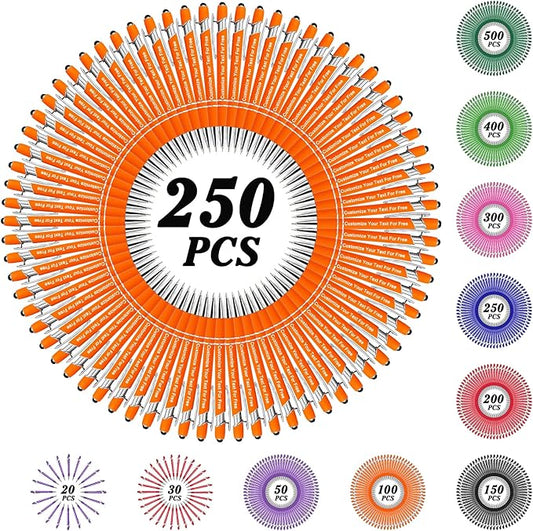Max 500 Pcs Personalized Pens Bulk, Custom Pens with Free Engraving, Customized Stylus Tip Ballpoint Pen with Your Name Massage Text for School Office Business Graduation Anniversaries-250 Packs