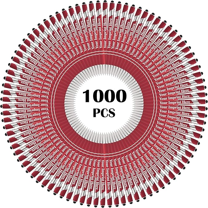 Up to 500 Pcs Custom Pens Bulk | Rainbow of Colors | Soft-Touch Metal Black Ink Personalized with Name or Message (Red, 1000 pcs)