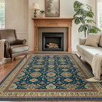 GENIMO Machine Washable 8x10 Area Rugs for Living Room, Non Slip Vintage Rugs, Low Pile Lightweight Chenille Print Rug for Bedroom, Dining Room, Home Office, Black Yellow