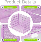 Cawukege 5 Tier Paper Organizer with Handle, Metal Mesh Desk Organizer File Folder Paper Letter Tray Desktop Document Sorter for Classroom, School, Office Accessories Organization and Storage - Purple