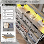 Welfuturer Dresser for Bedroom with 12 Drawers LED Dressers & Chests of Drawers Charging Station Fabric Dresser Storage Organizer Unit for Hallway Entryway Closets Sturdy Steel Frame Wood Top Gray
