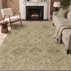 GENIMO 3x5 Area Rugs for Living Room, Machine Washable Non Slip Vintage Rugs, Low Pile Lightweight Print Rug for Bedroom, Dining Room, Home Office, Tan Brown