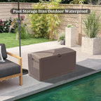 Decksplore 90 Gallon Pro Outdoor Storage Box Waterproof Lockable Resin Deck Box Large, Patio Storage Bin for Pool Accessories Cushion Furniture, Garden Tools, UV-Resistant Outside Delivery Brown