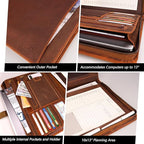 JinRuiKJ Leather Portfolio for Men, Business Portfolio Binder for A4/Pad, Leather Portfolio Folder Organizer with Notepad Holder, Card Slots, Pen Loop, 10 x 13 in, Professional Gift Set - Light Brown