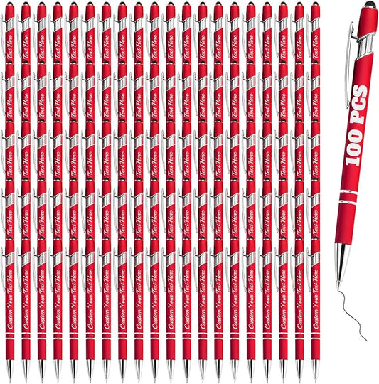 Personalized Pens Bulk 100 with Name Custom Engraving Ballpoint Pens with Stylus Tip Customized Smooth Writing Pens Personalized Gifts for Anniversary Birthday or Graduation(Red,Black Ink)