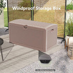 Decksplore 90 Gallon Pro Outdoor Storage Box Waterproof Lockable Resin Deck Box Large, Patio Storage Bin for Pool Accessories Cushion Furniture, Garden Tools, UV-Resistant Outside Delivery Brown