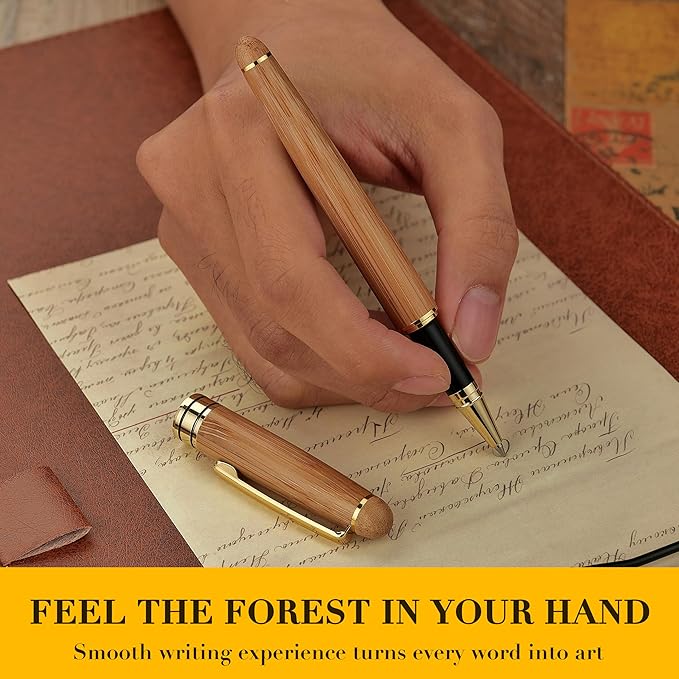 BEILUNER Luxury Bamboo Wooden Ballpoint Pen Writing Set - Elegant Fancy Nice Gift Pen Set for Signature Executive Business Office Supplies - Gift Boxed with Extra Refills (Black)