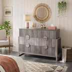 LGHM Fluted Dresser for Bedroom with 6 Drawers, Modern 6 Drawers Dressers with Semicylinder Fluted, Solid Chest of Drawers, 50" W Dresser with Bold Steel Frame, Metal Handles, Gray
