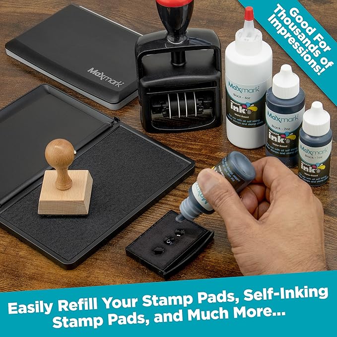 MaxMark Premium Refill Ink with Control Tip Bottle for Self-Inking Stamps, Dark Yellow Color - 2 oz.