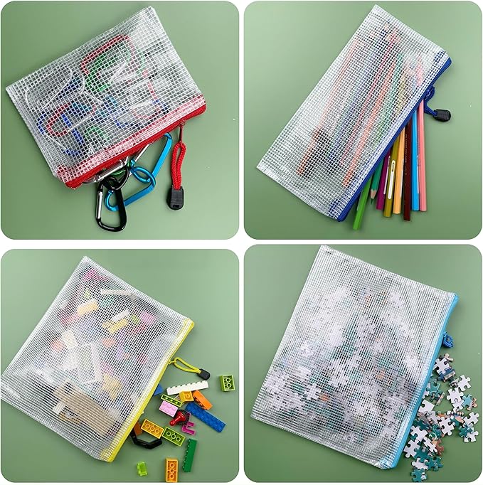Oaimyy-18 Pcs, Large Mesh Zipper Pouch Document Folders Bag Plastic Zip File Folders for Office Supplies,Travel,Puzzles Games Organizing Storage,Classroom Board Game Organization (Black, 9"x 12")