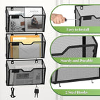 YINGHUA 6 Pack Mesh File Holders Wall Mounted - Durable Metal Hanging Organizer with Hooks - 12.6 Inch Vertical Wall Baskets for Mail Papers Office Home and School Storage - Black