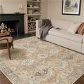 GENIMO 6x9Area Rugs for Living Room, Machine Washable Non Slip Vintage Rugs, Low Pile Lightweight Print Rug for Bedroom, Dining Room, Home Office, Warm Brown