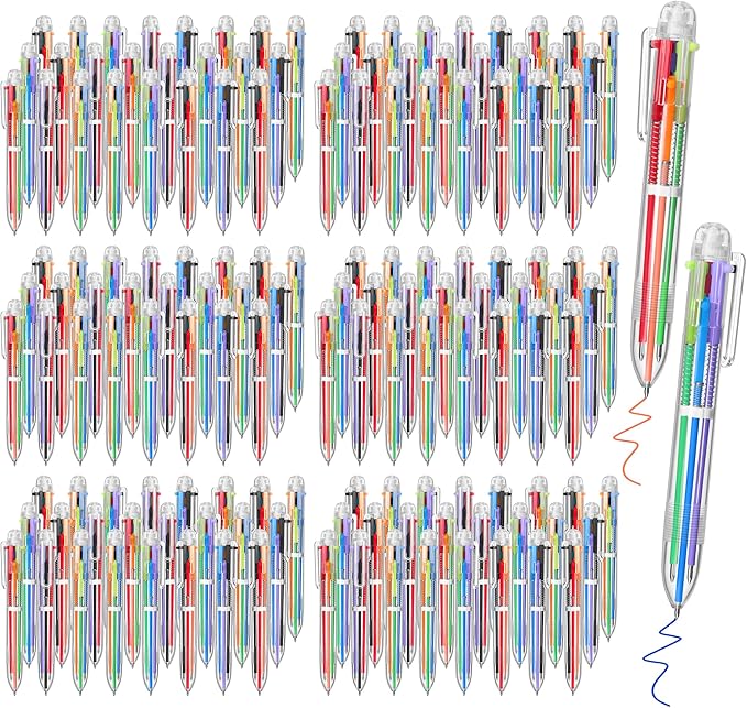 Aodaer 144 Pieces Multicolor Ballpoint Pens 0.5 mm 6 Colors Transparent Barrel Ballpoint Pen 6-in-1 Multicolor Retractable Ballpoint Pens for Office School Supplies Gifts