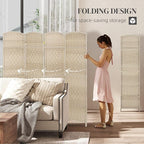HOMCOM 4 Panel Room Divider, 6' Tall Folding Privacy Screen, Hand-Woven Freestanding Wall Partition for Home Office, Bedroom, Washed Oak