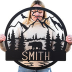 Wilderness Bear Cabin Name Sign | Mountain & Rustic Metal Bear | Personalized Outdoor Sign | Door Decor