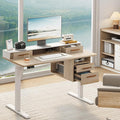 ModernMate Standing Desk with 4 Drawers, 47.2 x 23.6 Inch Whole Piece Height Adjustable Electric Sit Stand Desk, Computer Home Office Workstation with Open Storage Shelf, Light Walnut