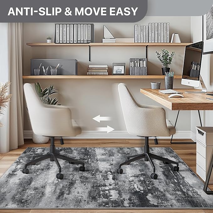 Office Chair Mat for Hardwood Tile Floor, Abstract 48"X 60" Desk Mats for Office Chair on Rolling Chairs Carpet, Desk Anti-Slip 1/5" Thick Rug for Computer Chair, Thin Low-Pile Floor Mat, Dark