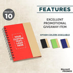 DISCOUNT PROMOS Custom Eco Friendly Spiral Notebooks with Pens Set of 10, Personalized Bulk Pack - Perfect for School, Office, Home - Red