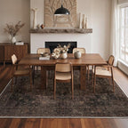 GENIMO 8x10 Area Rugs for Living Room, Machine Washable Rug, Non Slip Indoor Vintage Rug, Low Pile Lightweight Chenille Print Carpet for Bedroom Dining Room Home Office, Charcoal Brown