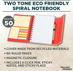 DISCOUNT PROMOS Custom Eco Friendly Spiral Notebooks with Pens Set of 50, Personalized Bulk Pack - Perfect for School, Office, Home - Red
