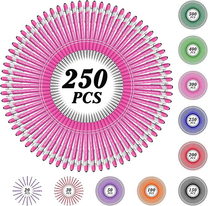 Max 500 Pcs Personalized Pens Bulk, Custom Pens with Free Engraving, Customized Stylus Tip Ballpoint Pen with Your Name Massage Text for School Office Business Graduation Anniversaries-250 Packs