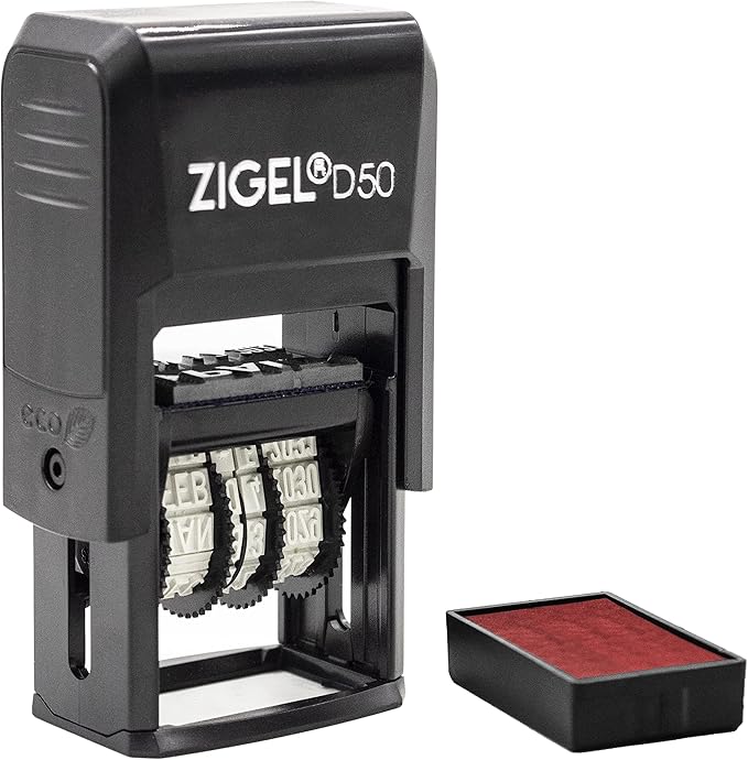 ZIGEL D50 Date Stamp with Approved - Self Inking Date Stamp - Red
